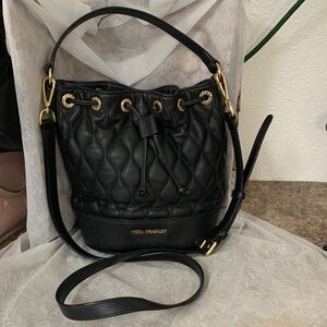 Vera Bradley Emerson Sophie Sycamore  Black  Leather Quilted Bucket Bag